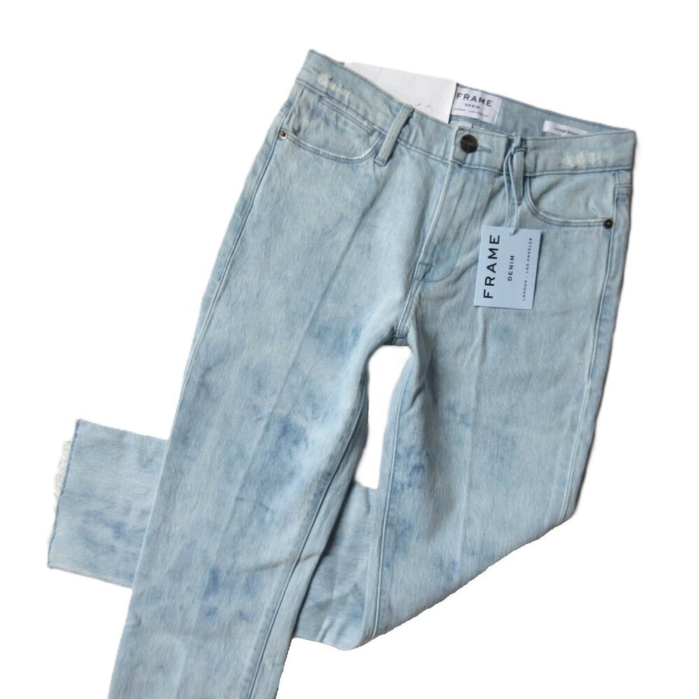 NWT Frame Le High Straight in Cloud Tie Dye Raw Hem Stretch Crop Jeans 24 - Picture 6 of 13